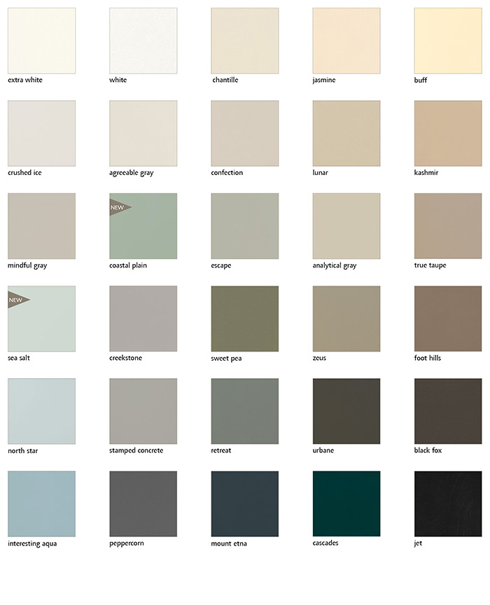 Swatches of paints in the Decora Color Collection